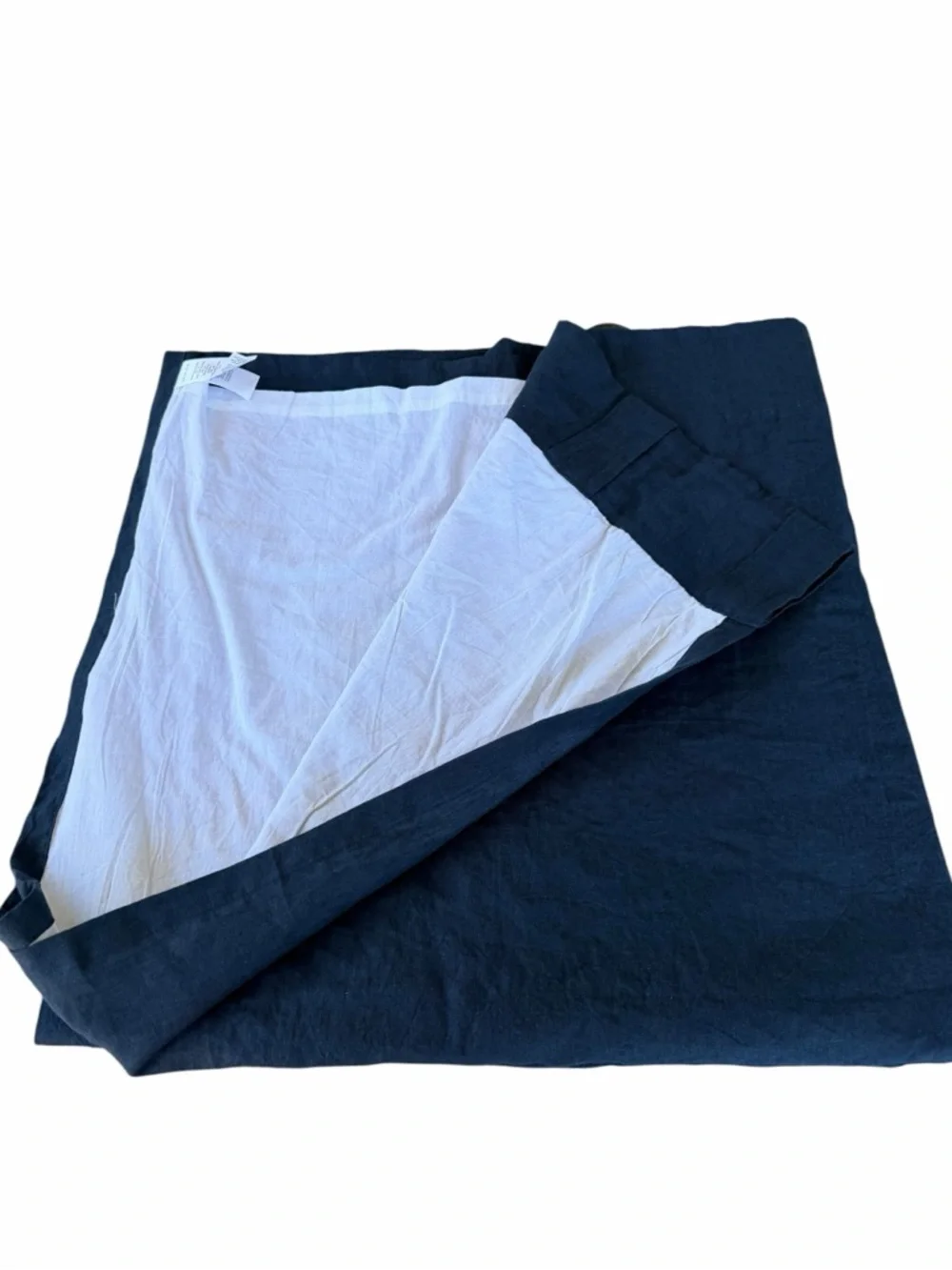 West Elm 100% Linen Curtain Panel Navy Blue Cotton Lined 48x96 Minimalist GUC